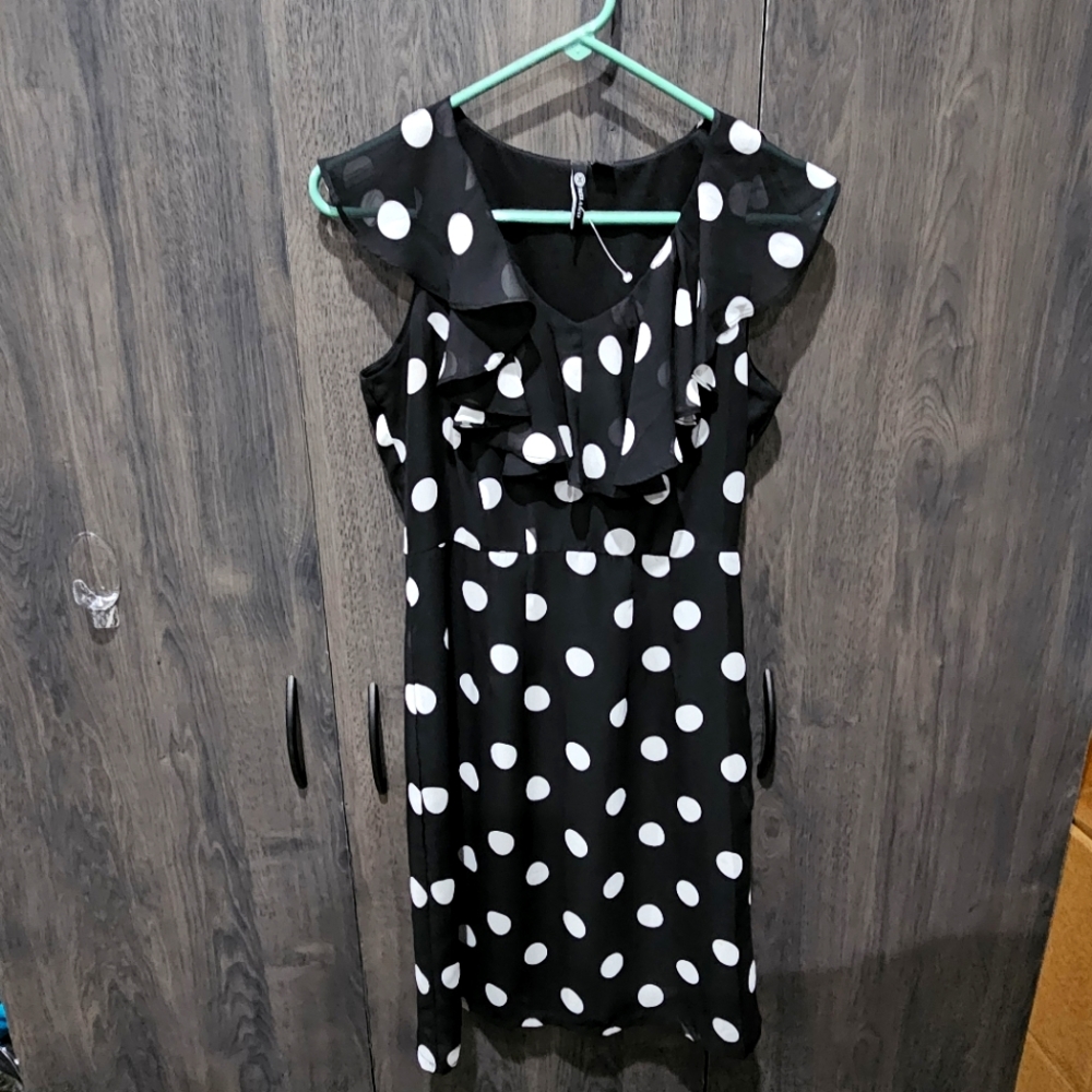Black & White Polka Dot Milano Midi Dress Size 4 Feminine Dapper Day - Picture 2 of 7